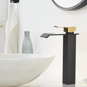 img 1 attached to Homevacious Black & Gold Vessel Sink Faucet - Single Handle Modern Waterfall Bathroom Tap W/ Pop Up Drain & Supply Line