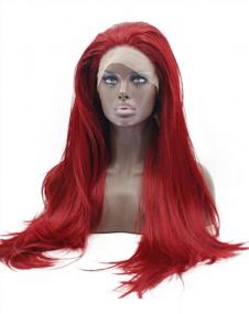 img 3 attached to Long Wavy Red Lace Front Wig For Women By Kalyss 28 - Heat Resistant, Yaki Synthetic Fiber Middle-Parted Wig With Frontal Lace, Ideal For Any Event