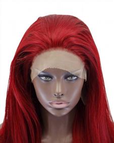 img 2 attached to Long Wavy Red Lace Front Wig For Women By Kalyss 28 - Heat Resistant, Yaki Synthetic Fiber Middle-Parted Wig With Frontal Lace, Ideal For Any Event