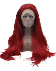 img 4 attached to Long Wavy Red Lace Front Wig For Women By Kalyss 28 - Heat Resistant, Yaki Synthetic Fiber Middle-Parted Wig With Frontal Lace, Ideal For Any Event
