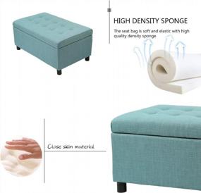 img 1 attached to Button Tufted Teal Fabric Storage Ottoman Bench - Multi-Purpose Footrest, Toy Chest And Room Organizer In CadetBlue