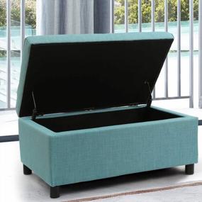 img 3 attached to Button Tufted Teal Fabric Storage Ottoman Bench - Multi-Purpose Footrest, Toy Chest And Room Organizer In CadetBlue