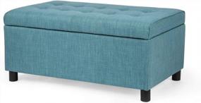 img 4 attached to Button Tufted Teal Fabric Storage Ottoman Bench - Multi-Purpose Footrest, Toy Chest And Room Organizer In CadetBlue
