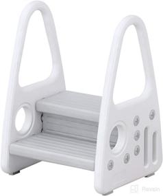 img 3 attached to 🚽 Convenient and Safe Gray Toddler Step Stool with Handrails - Ideal for Reaching Bathroom Sink, Toilet, and Potty Training