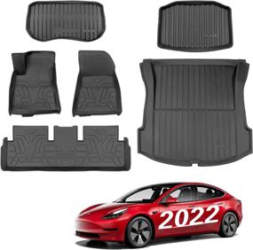 img 4 attached to 🚗 BASENOR Tesla Model 3 Floor Mats TPE Full Set Heavy Duty All-Weather Waterproof Cargo Liner Accessories Fit for Model 3 2021 2022 6PCS