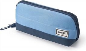 img 3 attached to Sooez Wide-Opening Pencil Pen Case, Lightweight & Spacious Pencil Pouch Zipper Stationery Bag, Aesthetic Supply With Triangular Design For Adults, Blue