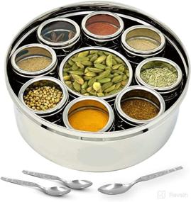 img 2 attached to 🌶️ King International Stainless Steel Indian Spice Box Set: Masala Box with See-Through Spice Shakers and 9 Containers, Size 8 X 8 Inches