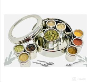 img 1 attached to 🌶️ King International Stainless Steel Indian Spice Box Set: Masala Box with See-Through Spice Shakers and 9 Containers, Size 8 X 8 Inches