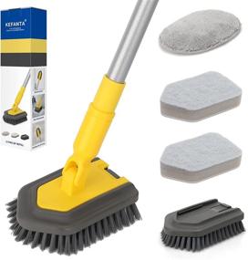 img 4 attached to 🧽 3 in 1 Tub Tile Scrubber Brush: Extendable Long Handle, Stiff Bristle Brush, Sponge for Bathroom & Kitchen Cleaning