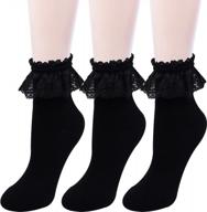 cute and chic: lovful lace ruffle ankle socks for women - 3 pairs set logo