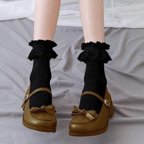 img 3 attached to Cute And Chic: Lovful Lace Ruffle Ankle Socks For Women - 3 Pairs Set