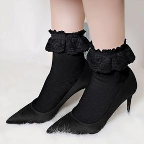 img 1 attached to Cute And Chic: Lovful Lace Ruffle Ankle Socks For Women - 3 Pairs Set