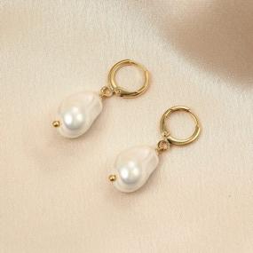 img 1 attached to Baroque Pearl Hoop Earrings: 925 Sterling Silver With 18K Gold Plating - Lightweight And Hypoallergenic For Women Of All Ages!