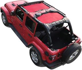 img 4 attached to Shadeidea Sun Shade For Jeep Wrangler JL Unlimited (2018 - Current) 4 Door Front And Rear 2 Piece-Cherry Red Mesh Screen Sunshade JLU Top Cover UV Blocker With Grab Bag-10 Years Warranty