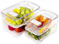 контейнеры для хранения пищевых продуктов elabo для холодильника - штабелируемый органайзер для экономии продуктов с крышками и сливным лотком для овощей, ягод и фруктов, 1 средний и 1 большой ящик для корзины логотип