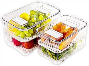 img 4 attached to Elabo Food Storage Containers For Fridge - Stackable Produce Saver Organizer With Lids And Drain Tray For Vegetables, Berries, And Fruits, 1 Medium And 1 Large Drawer Bin Basket