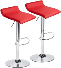 img 4 attached to Set Of 2 Puluomis Red Faux Leather Barstools With 360 Degree Swivel And Adjustable Height - Modern Counter Chair With Low Profile Design For Pub, Kitchen Or Bar