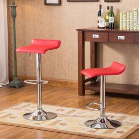 img 3 attached to Set Of 2 Puluomis Red Faux Leather Barstools With 360 Degree Swivel And Adjustable Height - Modern Counter Chair With Low Profile Design For Pub, Kitchen Or Bar