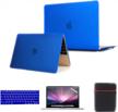 macbook 12 inch case model a1534/a1931 2015-2019 version se7enline hard shell protective laptop cover with sleeve bag, keyboard skin & screen protector - deep blue logo