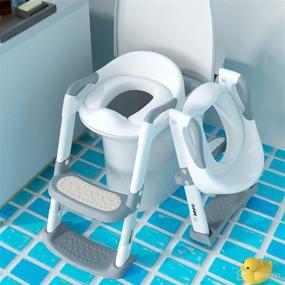 img 4 attached to 🚽 GLAF Toddler Potty Training Seat with Adjustable Ladder and Comfortable Cushion - 2-in-1 Toilet Seat for Boys and Girls with Anti-Slip Pads (Grey)