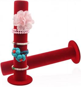 img 2 attached to BOCAR Velvet Vertical Tower Jewelry Bracelet Display Stand Bangle T-Bar Display Holder (CTZ-Red-4)