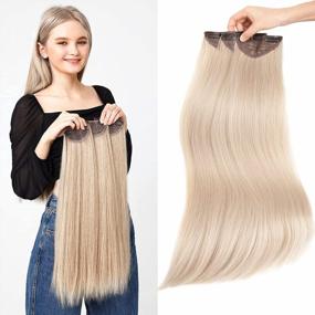 img 4 attached to ♀️ REECHO 20" Thick Long Straight 3PCS Set Clip in Hair Extensions - Cool Light Blonde for Women and Girls