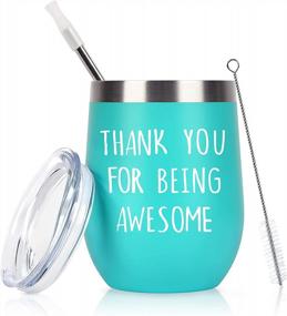 img 4 attached to Thank You Gift For Women Friend Coworkers Sisters Her Mom: 12 Oz Stainless Steel Insulated Wine Tumbler With Straw And Lid, Mint