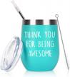 thank you gift for women friend coworkers sisters her mom: 12 oz stainless steel insulated wine tumbler with straw and lid, mint logo