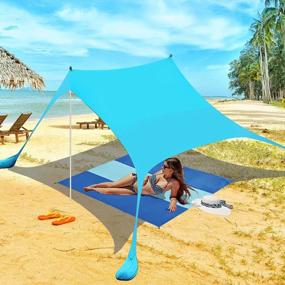 img 4 attached to Family Portable Beach Tent With Pop Up Sun Shade Canopy, Beach Blanket, Ground Pegs, Stability Poles, Sand Shovel, And Carry Bag - Ideal For Camping, Backyard, Fishing, Or Picnics - FYC