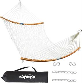 img 4 attached to Double Hammock Swing Bed - Upgraded Bamboo Spreader Bars, Large Cotton Rope For Indoor/Outdoor Use (2 Person Portable)