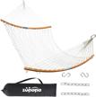 double hammock swing bed - upgraded bamboo spreader bars, large cotton rope for indoor/outdoor use (2 person portable) logo