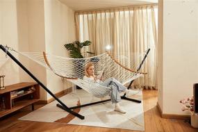 img 3 attached to Double Hammock Swing Bed - Upgraded Bamboo Spreader Bars, Large Cotton Rope For Indoor/Outdoor Use (2 Person Portable)