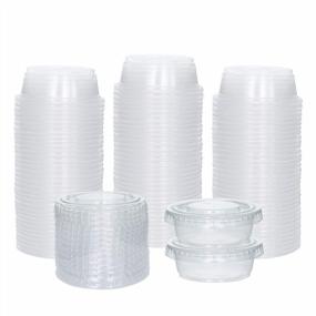 img 4 attached to 100-Pack Of 1.5 Oz Small Plastic Cups With Lids - Perfect Jello Shot Cups, Portion And Condiment Containers, Souffle Cups For Sauces And Dressings