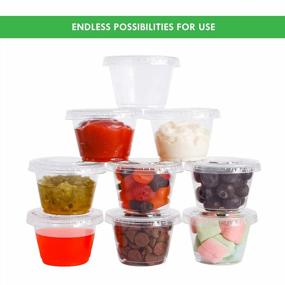 img 3 attached to 100-Pack Of 1.5 Oz Small Plastic Cups With Lids - Perfect Jello Shot Cups, Portion And Condiment Containers, Souffle Cups For Sauces And Dressings