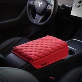 img 2 attached to 🚘 KMMOTORS Model y, Model 3 Center Console Cover Quilting Red: Ultimate Armrest Protection, Console Protector, Vegan Leather, Tesl* Accessories