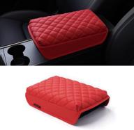 🚘 kmmotors model y, model 3 center console cover quilting red: ultimate armrest protection, console protector, vegan leather, tesl* accessories логотип