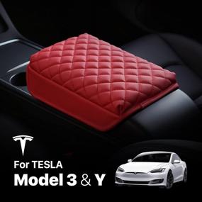 img 3 attached to 🚘 KMMOTORS Model y, Model 3 Center Console Cover Quilting Red: Ultimate Armrest Protection, Console Protector, Vegan Leather, Tesl* Accessories