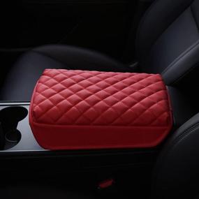 img 1 attached to 🚘 KMMOTORS Model y, Model 3 Center Console Cover Quilting Red: Ultimate Armrest Protection, Console Protector, Vegan Leather, Tesl* Accessories