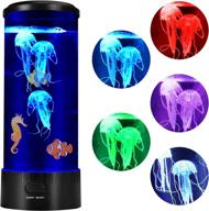 🎇 electric jellyfish lamp (14inch): 16 color usb changing lights, remote control, aquarium tank mood night light - relaxing home office room desk decor with 3 pcs jellyfish, fish, seahorse logo