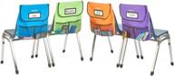 set of 4 large oversized name-tag card classroom chair organizers - blue, lime, orange & purple - 16" h x 15" w with 1 1/4" gusset - eai education neatseat slide. логотип
