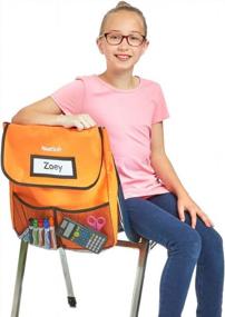 img 1 attached to Set Of 4 Large Oversized Name-Tag Card Classroom Chair Organizers - Blue, Lime, Orange & Purple - 16" H X 15" W With 1 1/4" Gusset - EAI Education NeatSeat Slide.