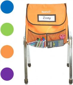 img 3 attached to Set Of 4 Large Oversized Name-Tag Card Classroom Chair Organizers - Blue, Lime, Orange & Purple - 16" H X 15" W With 1 1/4" Gusset - EAI Education NeatSeat Slide.