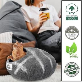 img 2 attached to 🐱 Cozy and Sustainable: Woolygon - Handcrafted Merino Wool Cat Cave Bed for Indoor Cats and Kittens (Pebble Striped)