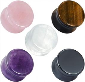 img 4 attached to 10-Piece Stone Double Flare Saddle Ear Plugs For Stretching Gauges, Sizes 2G To 5/8".
