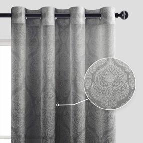 img 2 attached to Semi Sheer Ombre Damask Gradient Grommet Voile Curtain Panels - Black Faux Linen For Bedroom Living Room, 52 X 84 Inches Long (Set Of 2)