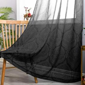 img 3 attached to Semi Sheer Ombre Damask Gradient Grommet Voile Curtain Panels - Black Faux Linen For Bedroom Living Room, 52 X 84 Inches Long (Set Of 2)