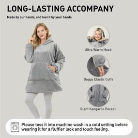 img 3 attached to Winthome Gray Oversized Hoodie Blanket With Deep Pockets And Sleeves - Soft & Warm Lounging Wearable Sherpa Sweatshirt For Men And Women (M)