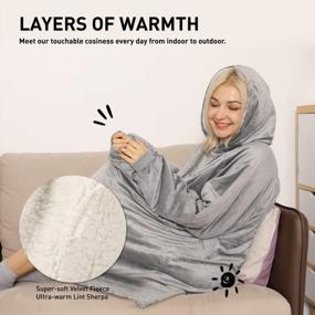 img 2 attached to Winthome Gray Oversized Hoodie Blanket With Deep Pockets And Sleeves - Soft & Warm Lounging Wearable Sherpa Sweatshirt For Men And Women (M)
