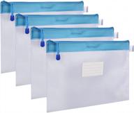 stay organized with wisdompro's 4 pack waterproof zipper pouch for letter size documents in blue logo
