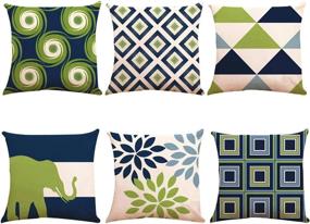 img 4 attached to ZUEXT Decorative Throw Pillow Covers 16X16 Inch Set Of 6 - Double Sided Geometric Cotton Linen Indoor Outdoor Cushion Cover For Car Sofa Home Decor (Navy Pear Green New Living Series)